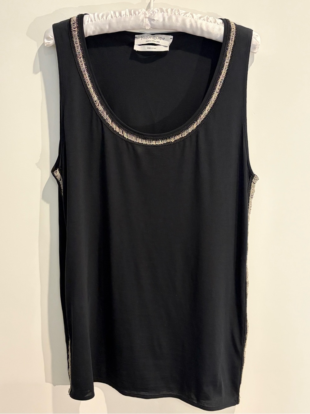 Yves Saint Laurent Black Sleeveless Tank with Metallic Trim